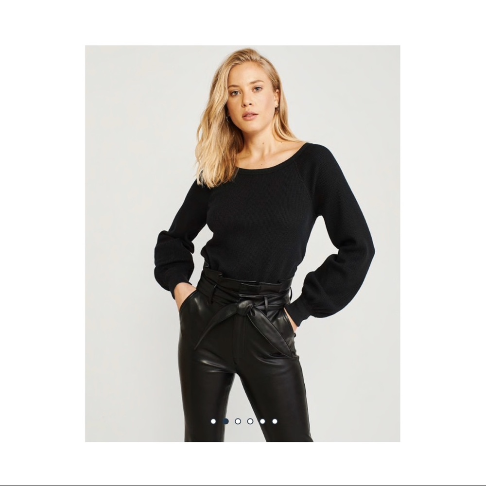 Puff sleeve waffle crew